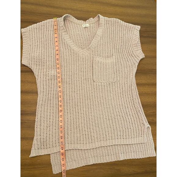 POL Short Sleeve High Low Chenille Sweater Vneck‎ Side Slits Small Lagenlook - Picture 5 of 8